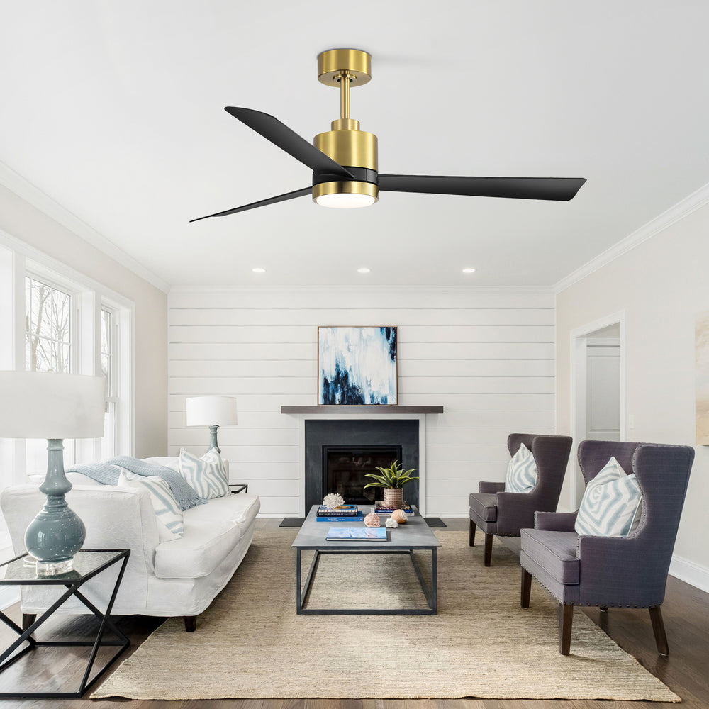 52 Inch Ceiling Fan with Led Lights, 3-Blade Industrial Ceiling Fan Remote Control, Reversible DC Motor, 6-Speed, Low Profile Ceiling Fans for Bedroom Kitchen