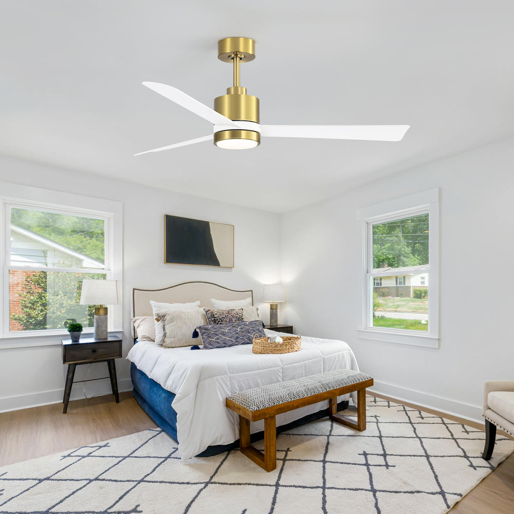52 Inch Ceiling Fan with Led Lights, 3-Blade Industrial Ceiling Fan Remote Control, Reversible DC Motor, 6-Speed, Low Profile Ceiling Fans for Bedroom Kitchen