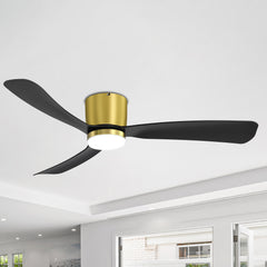 52 Inch Ceiling Fan with Light and Remote, Low Profile Flush Mount Ceiling Fans, Reversible DC Motor, 3-Blade, 6-Speed, Industrial Ceiling Fan with LED Light Chandelier for Bedroom