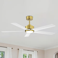 52" Ceiling Fan with Light and Remote Control, Modern Dimmable LED Light, 6-Speed Noiseless Reversible DC Motor, 5 Plywood Ceiling Fan for Kitchen Bedroom Living Room