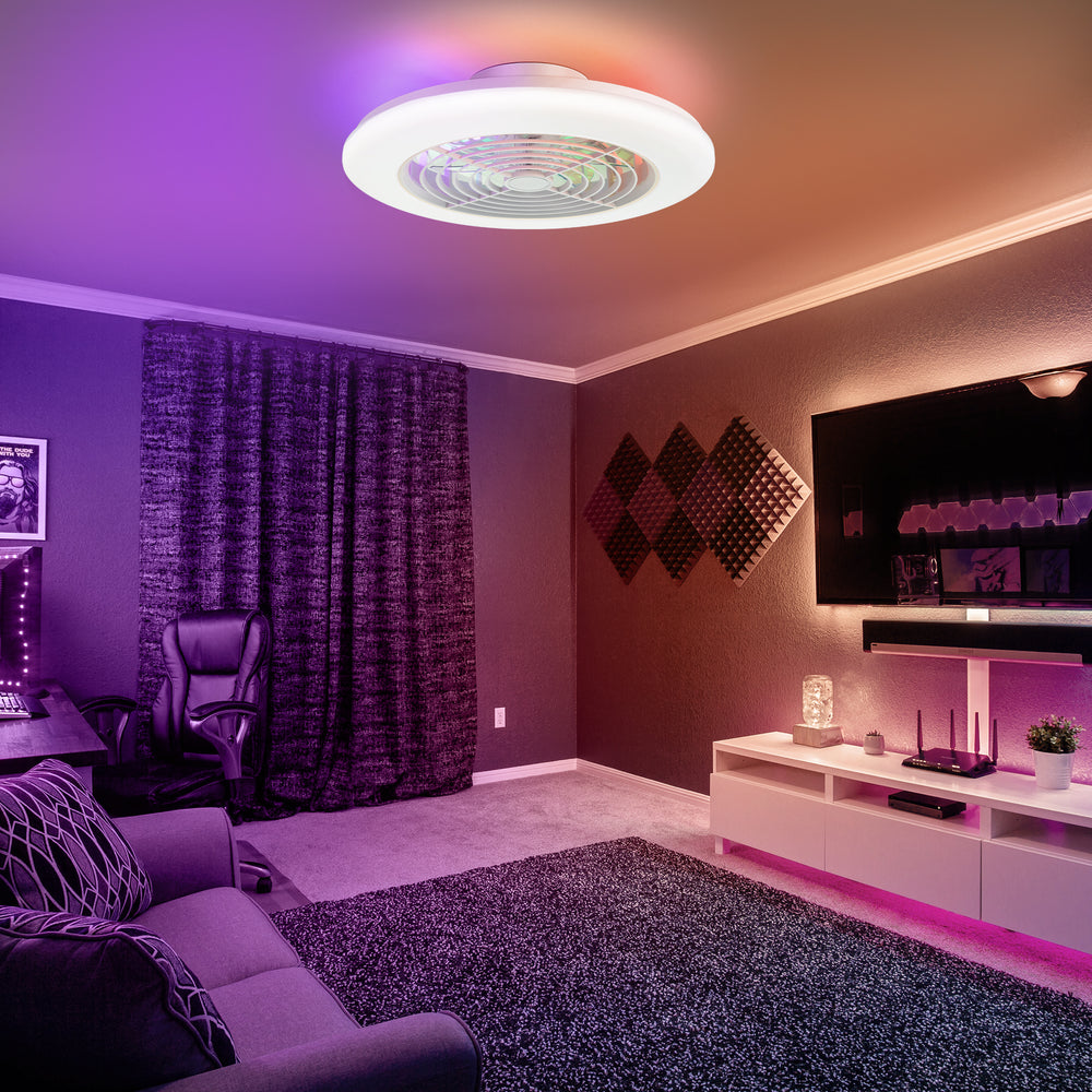 19-in Low Profile Ceiling Fan with Light, RGB Dimmable LED Enclosed Ceiling Fans with Remote
