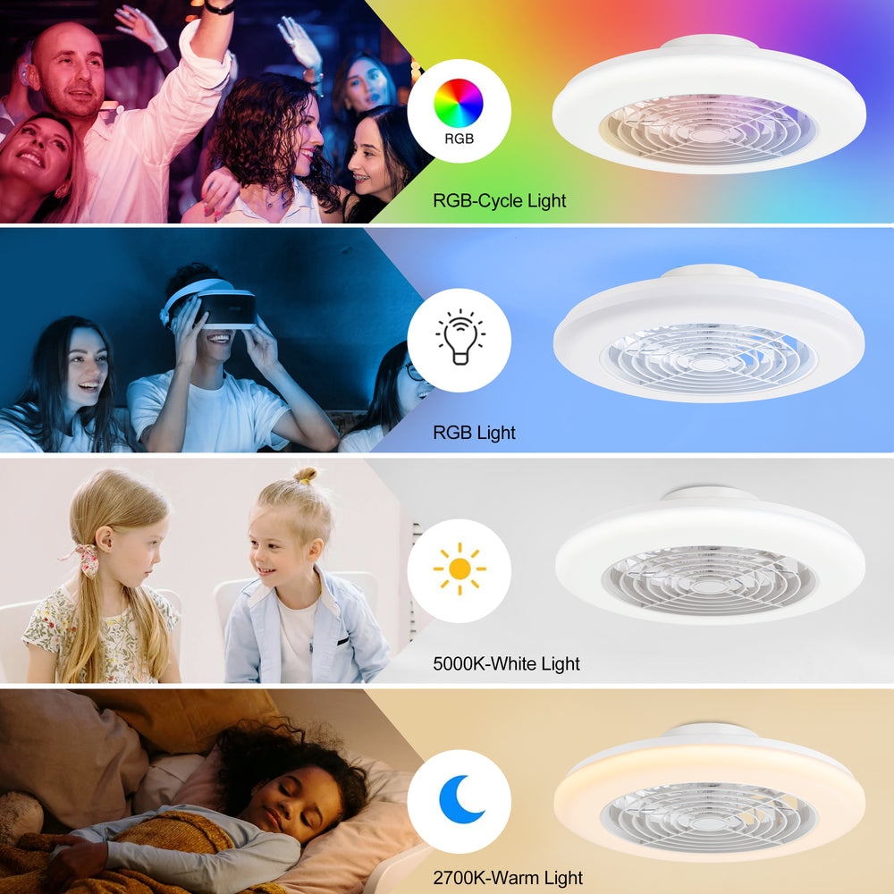 19-in Low Profile Ceiling Fan with Light, RGB Dimmable LED Enclosed Ceiling Fans with Remote