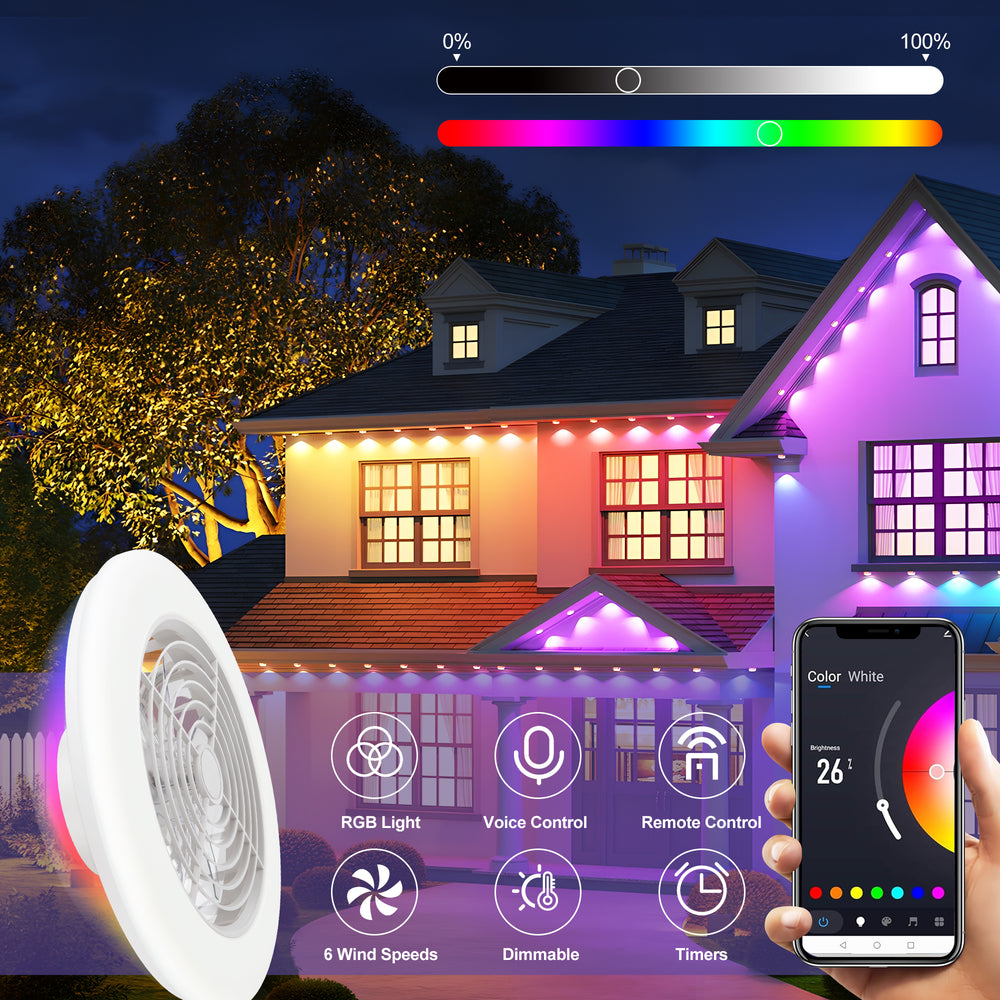 19-in Low Profile Ceiling Fan with Light, RGB Dimmable LED Enclosed Ceiling Fans with Remote