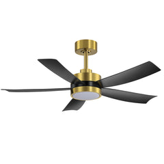 42 Inch Ceiling Fan with Light and Remote, 5-Blade, Reversible DC Motor, 6-Speed, Down Rod Mount, Industrial Gold Ceiling Fans with Led Light Chandelier for Bedroom Kitchen Home