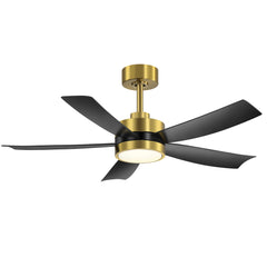 42 Inch Ceiling Fan with Light and Remote, 5-Blade, Reversible DC Motor, 6-Speed, Down Rod Mount, Industrial Gold Ceiling Fans with Led Light Chandelier for Bedroom Kitchen Home