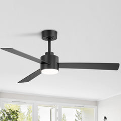 52" 3-Blade Integrated Ceiling Fan with LED Light and Remote, 5" and 10" Downrods Included