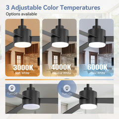 52-inch 3-Blade Integrated Ceiling Fan with LED Light and Remote, 5" and 10" Downrods Included