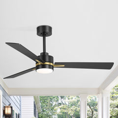 52" Ceiling Fans with Lights, Black Modern Ceiling Fan with Remote, Farmhouse Indoor Ceiling Fan,Quiet & Strong Motor, Bright LED Light for Bedroom,6 Speeds Silent Reversible DC Motor