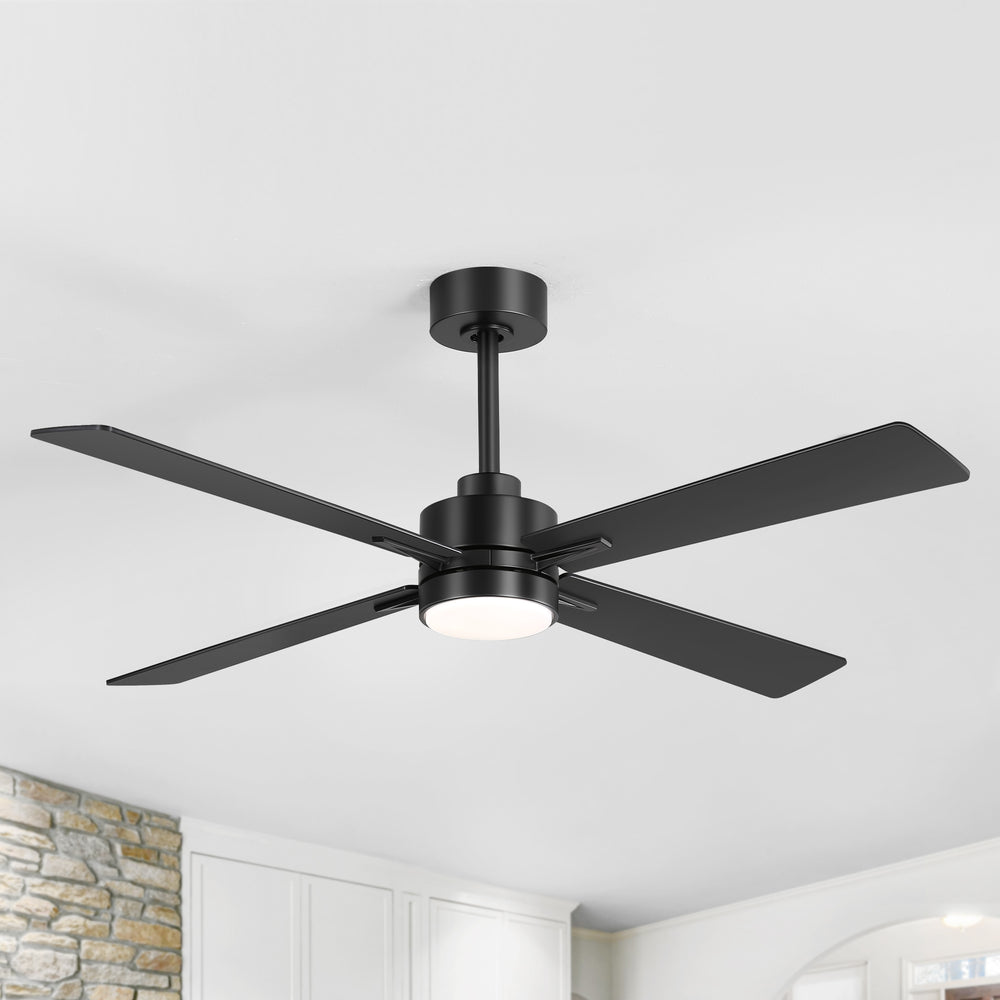 52 inch 4-Blade Ceiling Fans with Lights, Quiet Reversible DC Motor, 6-Speed, Timer, Industrial Black Ceiling Fan Remote Control, Led Fandelier Ceiling Fan for Bedroom Living Room