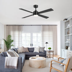 52 inch 4-Blade Ceiling Fans with Lights, Quiet Reversible DC Motor, 6-Speed, Timer, Industrial Black Ceiling Fan Remote Control, Led Fandelier Ceiling Fan for Bedroom Living Room