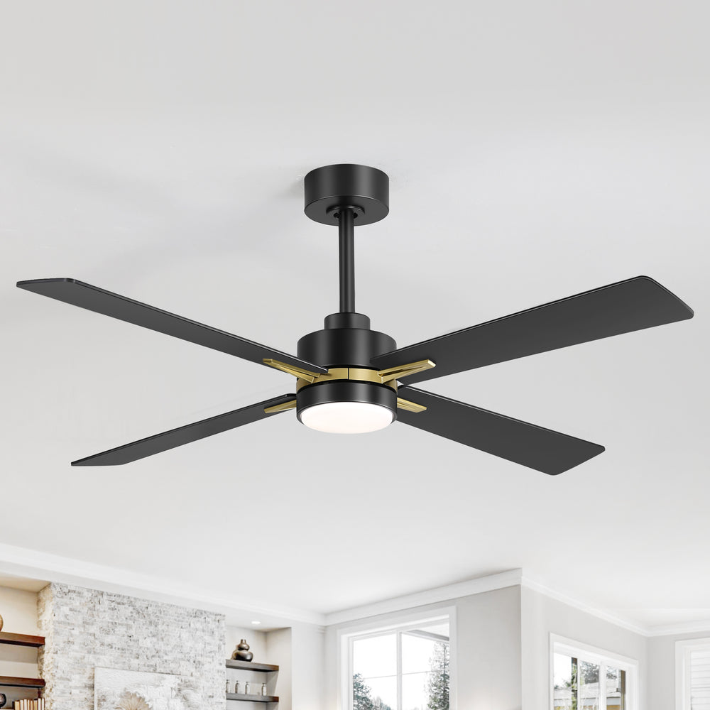52 inch 4-Blade Ceiling Fans with Lights, Quiet Reversible DC Motor, 6-Speed, Timer, Industrial Black Ceiling Fan Remote Control, Led Fandelier Ceiling Fan for Bedroom Living Room
