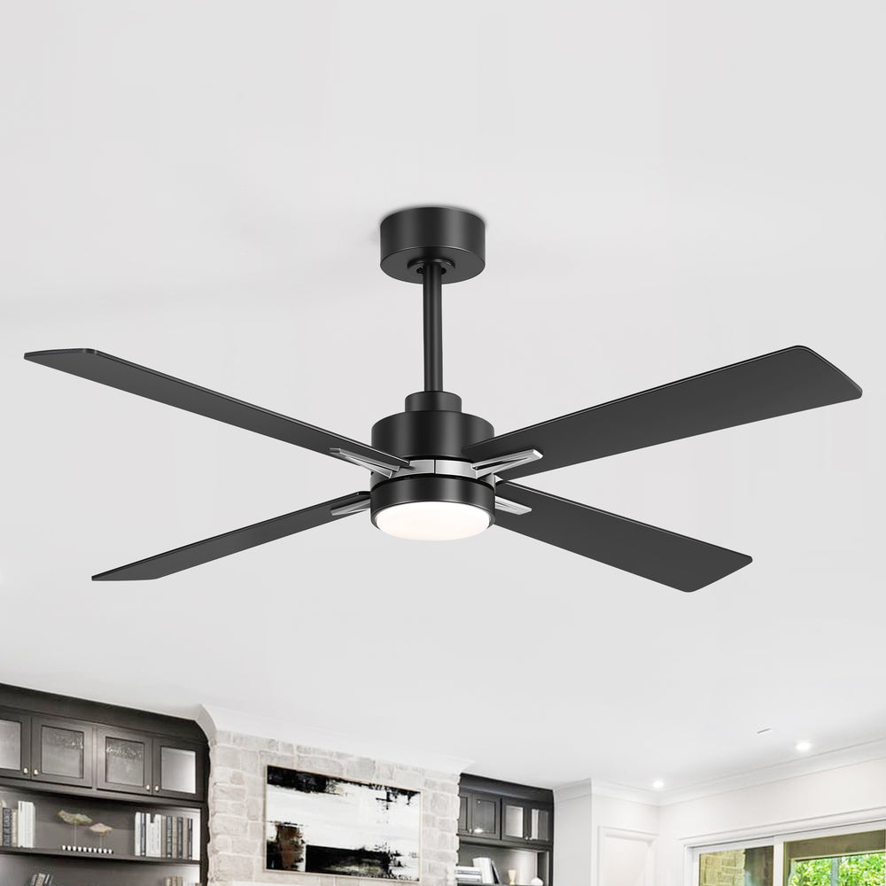 52 inch 4-Blade Ceiling Fans with Lights, Quiet Reversible DC Motor, 6-Speed, Timer, Industrial Black Ceiling Fan Remote Control, Led Fandelier Ceiling Fan for Bedroom Living Room