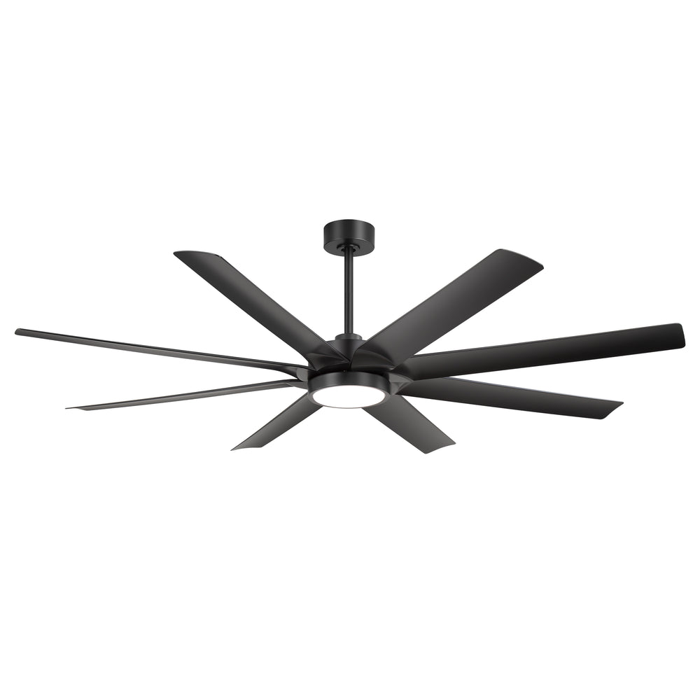 Breezary 72" 8-Blade Silent DC Motor Industrial Ceiling Fan with Integrated LED Light - Black