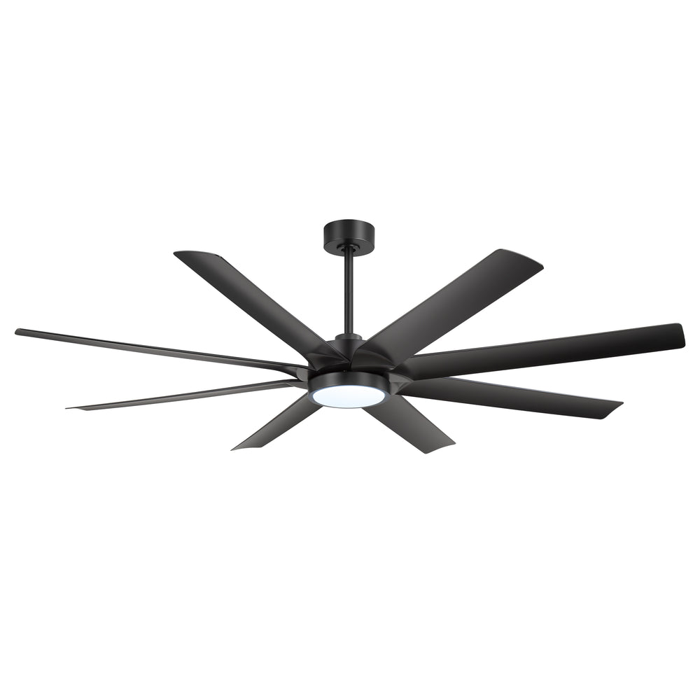 Breezary 72" 8-Blade Silent DC Motor Industrial Ceiling Fan with Integrated LED Light - Black