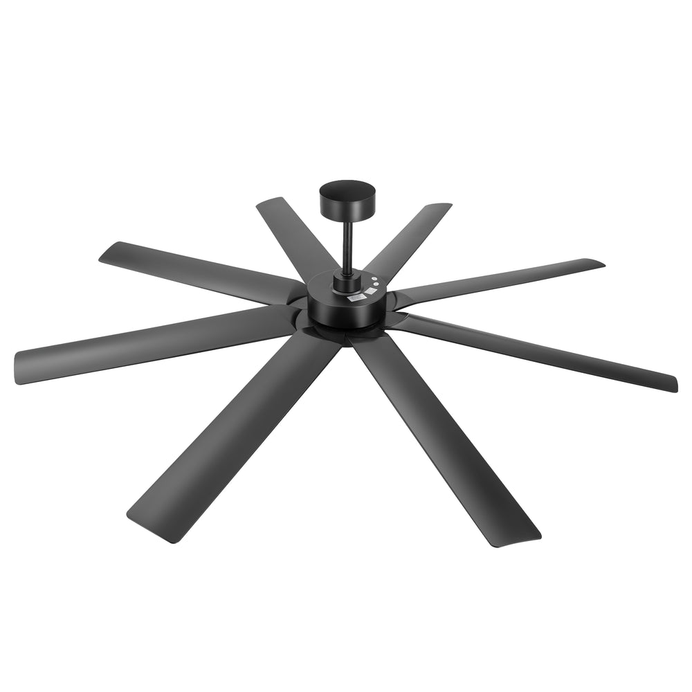 Breezary 72" 8-Blade Silent DC Motor Industrial Ceiling Fan with Integrated LED Light - Black