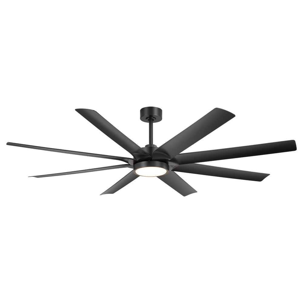 Breezary 72" 8-Blade Silent DC Motor Industrial Ceiling Fan with Integrated LED Light - Black