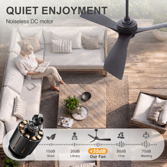 52-in 3-Blade Waterproof Outdoor Ceiling Fan with Dimmable LED Light Remote,5" and 10" Downrod Included