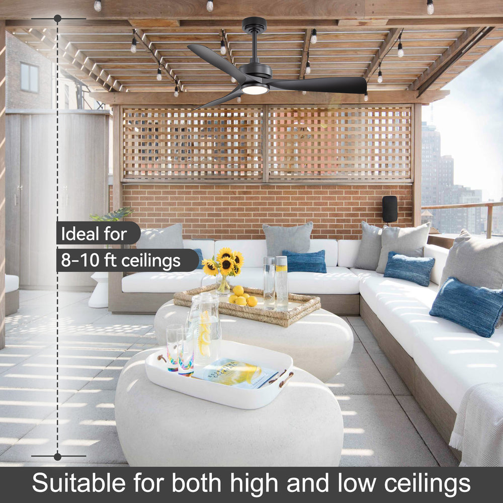 52-in 3-Blade Waterproof Outdoor Ceiling Fan with Dimmable LED Light Remote,5" and 10" Downrod Included