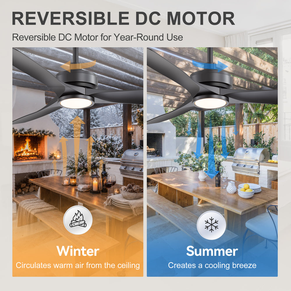 52-in 3-Blade Waterproof Outdoor Ceiling Fan with Dimmable LED Light Remote,5" and 10" Downrod Included
