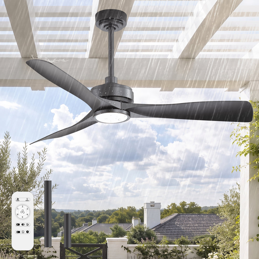 52-in 3-Blade Waterproof Outdoor Ceiling Fan with Dimmable LED Light Remote,5" and 10" Downrod Included
