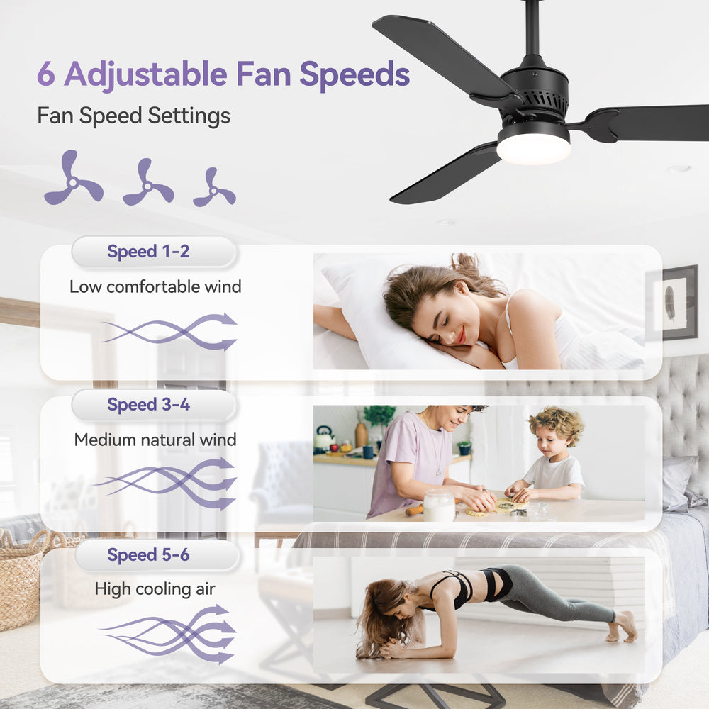 1/2PCS 42-in Reversible 3-Blade Integrated Ceiling Fan with LED Light and Remote,4in and 8in Downrod Included