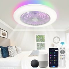 19 Inch Enclosed Low Profile RGB Ceiling Fan Works with Alexa/Google/APP