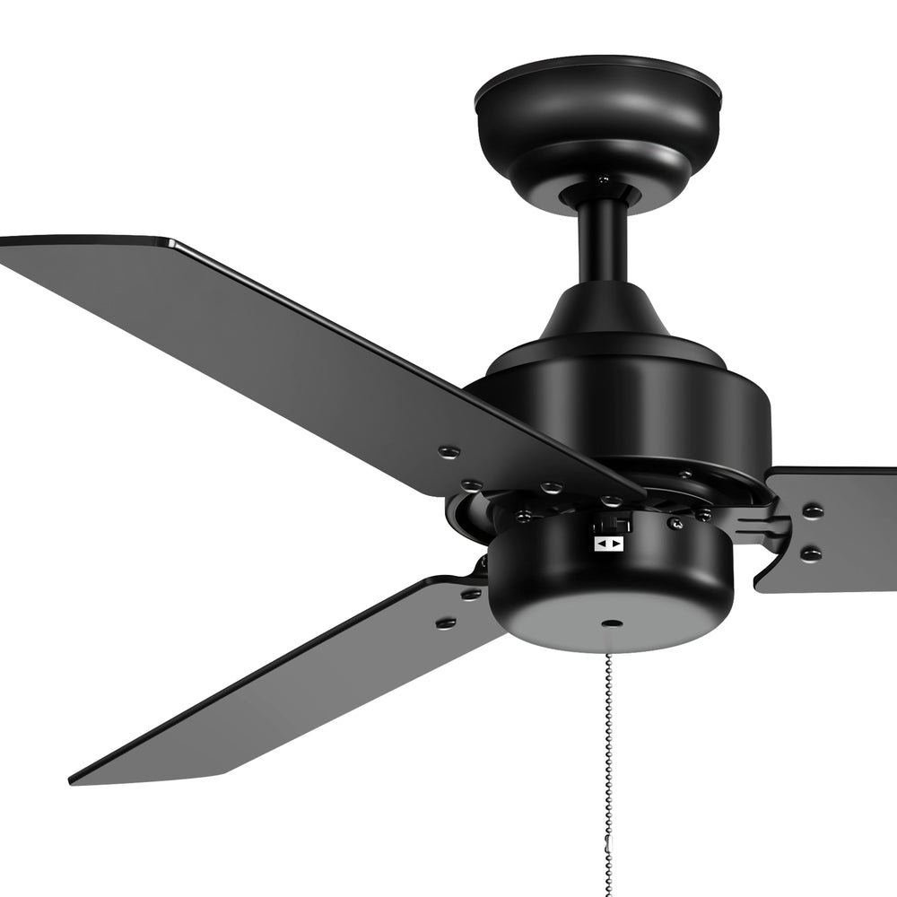 52 Inch 3-Blade Black/White 3-Speed Ceiling Fan with Pull Chain without Light