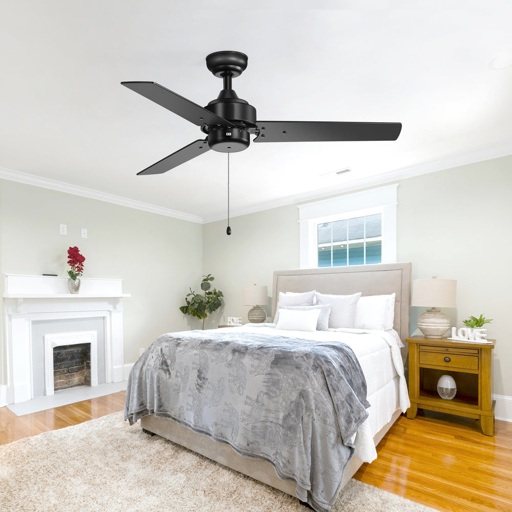 52 Inch 3-Blade Black/White 3-Speed Ceiling Fan with Pull Chain without Light