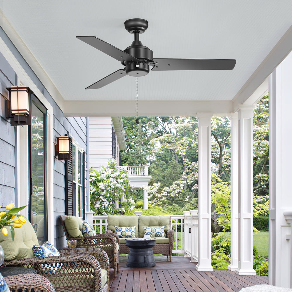 52 Inch 3-Blade Black/White 3-Speed Ceiling Fan with Pull Chain without Light
