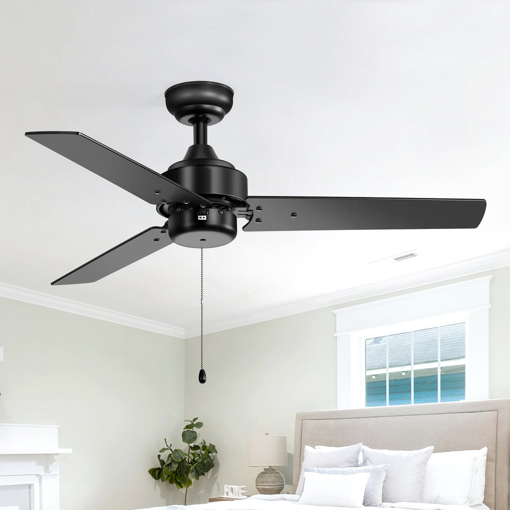 52 Inch 3-Blade Black/White 3-Speed Ceiling Fan with Pull Chain without Light