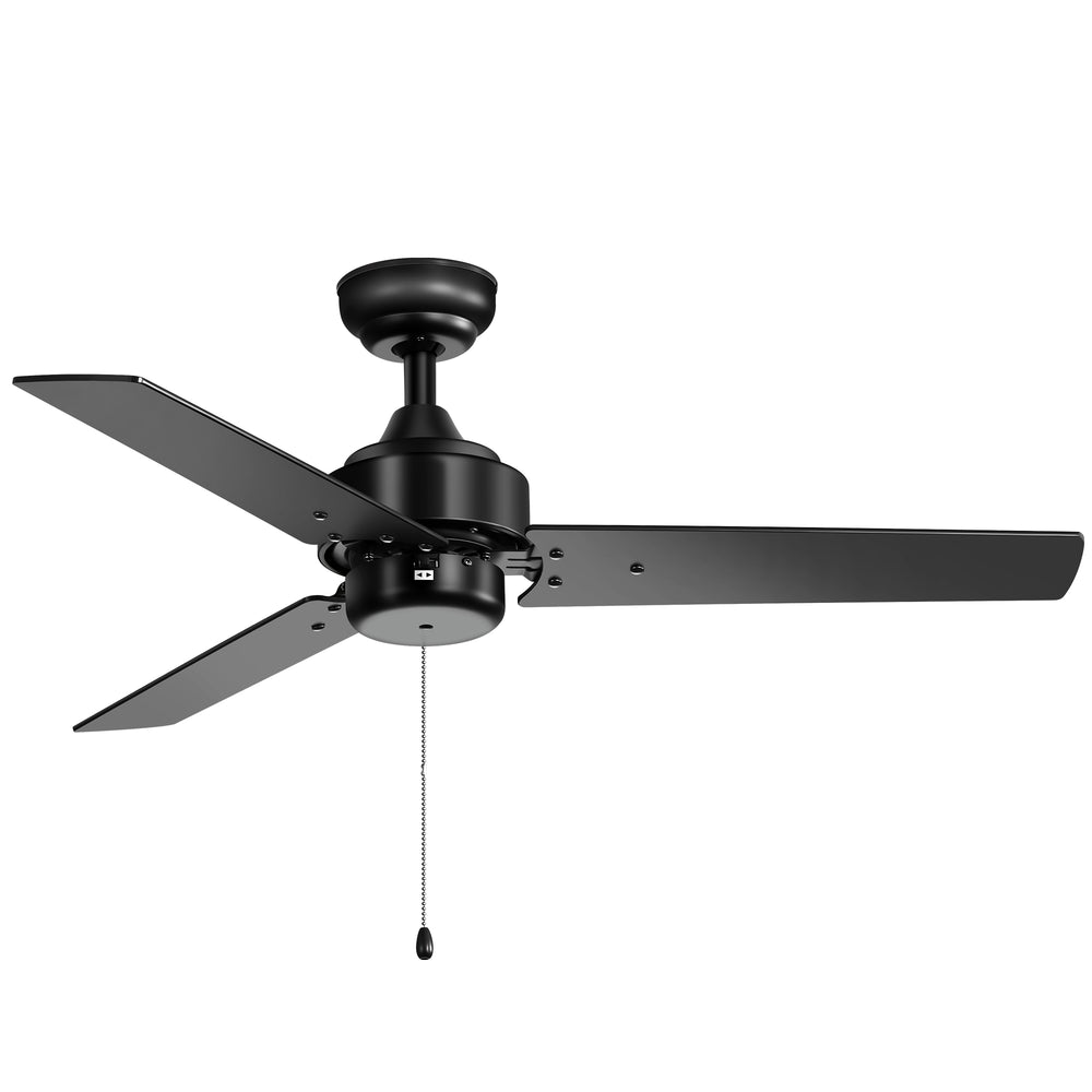 52 Inch 3-Blade Black/White 3-Speed Ceiling Fan with Pull Chain without Light