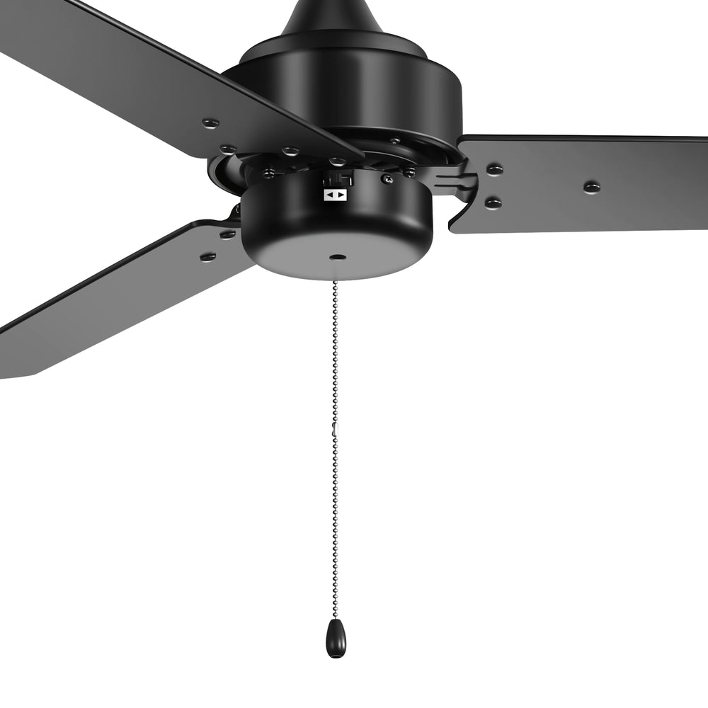 52 Inch 3-Blade Black/White 3-Speed Ceiling Fan with Pull Chain without Light