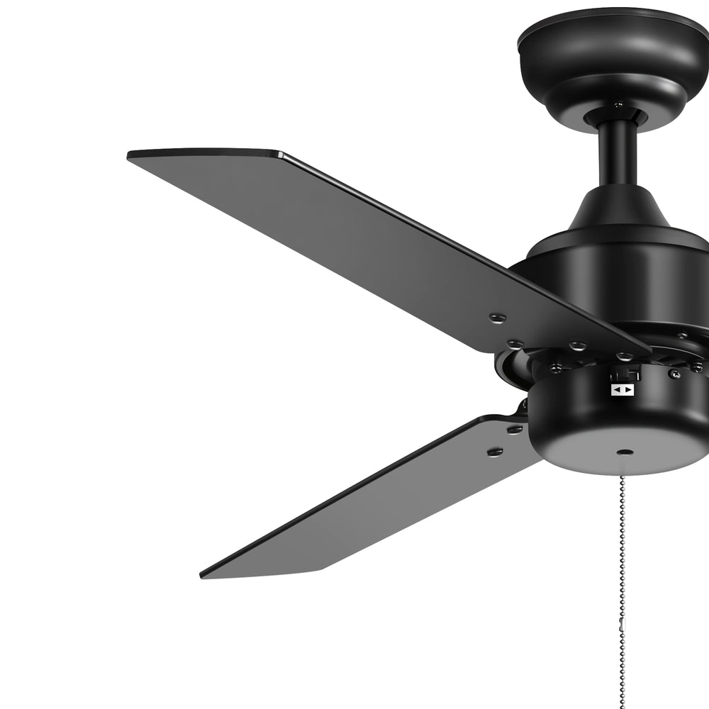 52 Inch 3-Blade Black/White 3-Speed Ceiling Fan with Pull Chain without Light