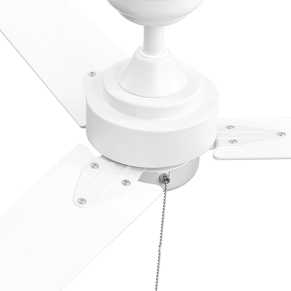 52 Inch 3-Blade Black/White 3-Speed Ceiling Fan with Pull Chain without Light