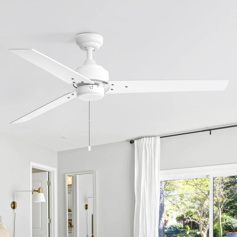 52 Inch 3-Blade Black/White 3-Speed Ceiling Fan with Pull Chain without Light