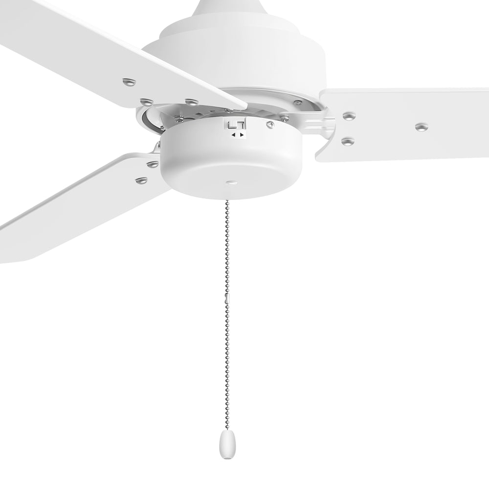 52 Inch 3-Blade Black/White 3-Speed Ceiling Fan with Pull Chain without Light