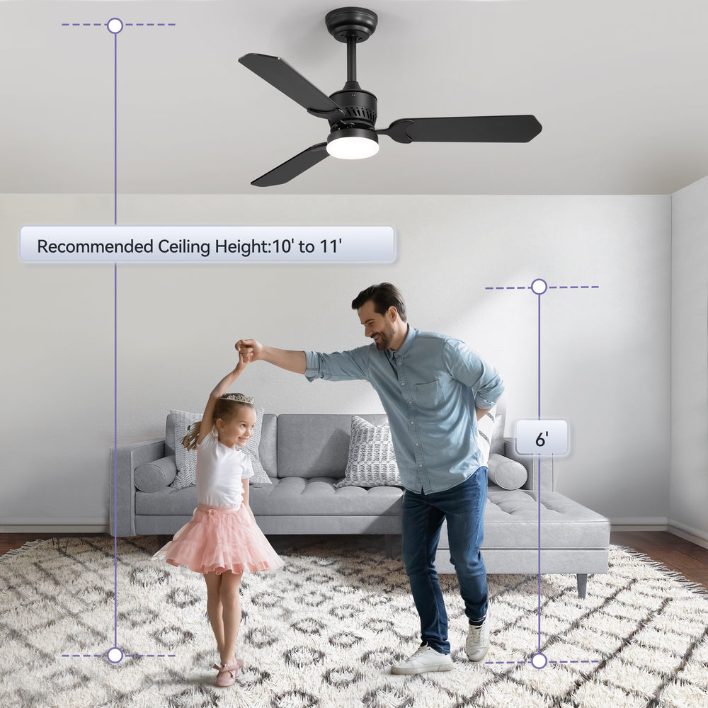 1/2PCS 42-in Reversible 3-Blade Integrated Ceiling Fan with LED Light and Remote,4in and 8in Downrod Included