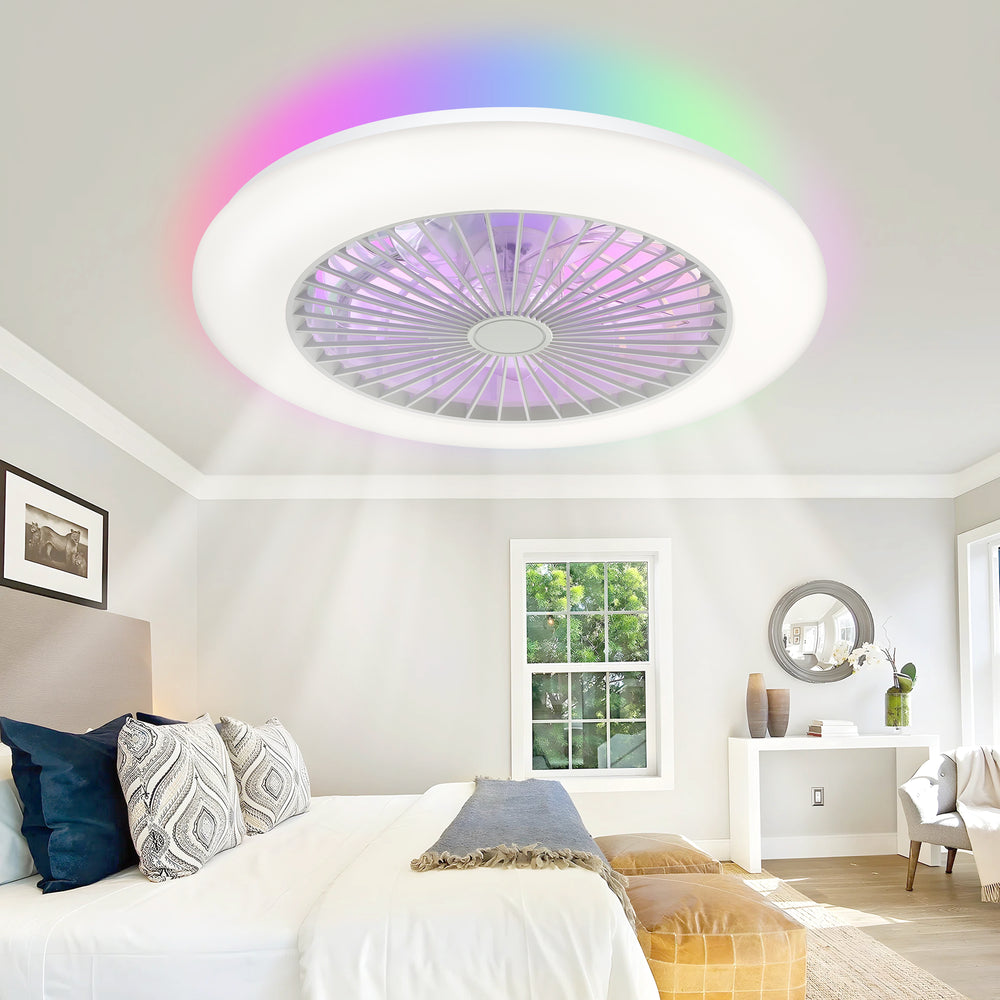 19 Inch Enclosed Low Profile RGB Ceiling Fan Works with Alexa/Google/APP