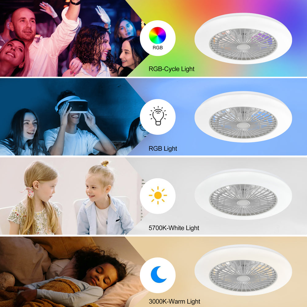 19 Inch Enclosed Low Profile RGB Ceiling Fan Works with Alexa/Google/APP