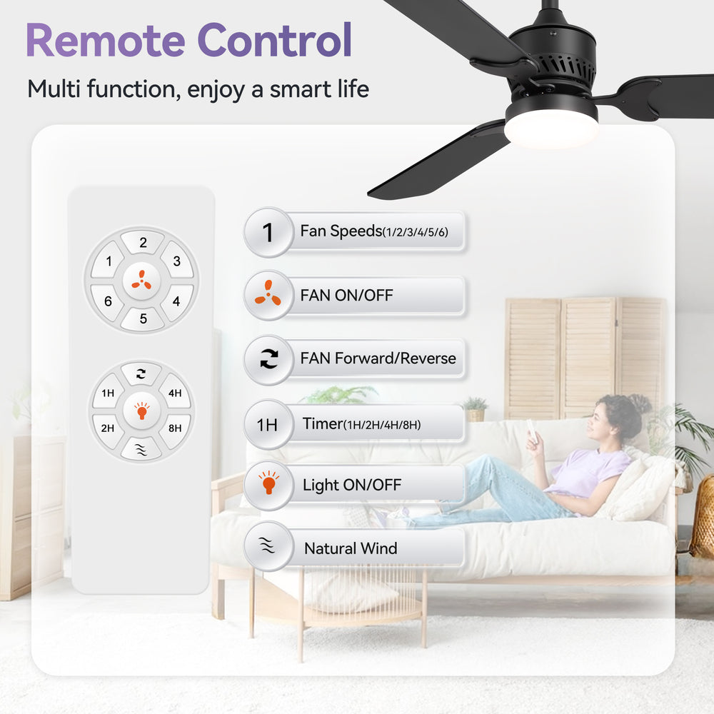 1/2PCS 42-in Reversible 3-Blade Integrated Ceiling Fan with LED Light and Remote,4in and 8in Downrod Included