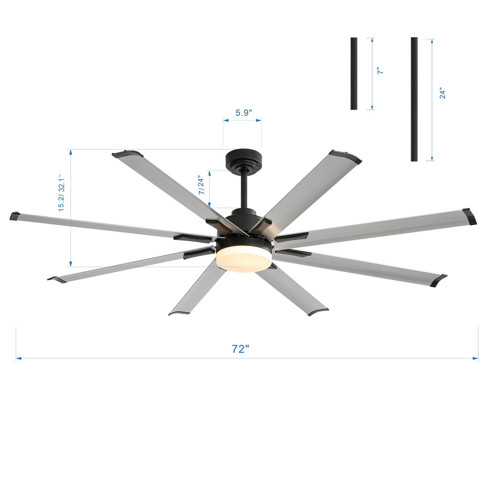 Large 72in Integrated LED Indoor Gold Ceiling Fan with Light and Remote Control Included
