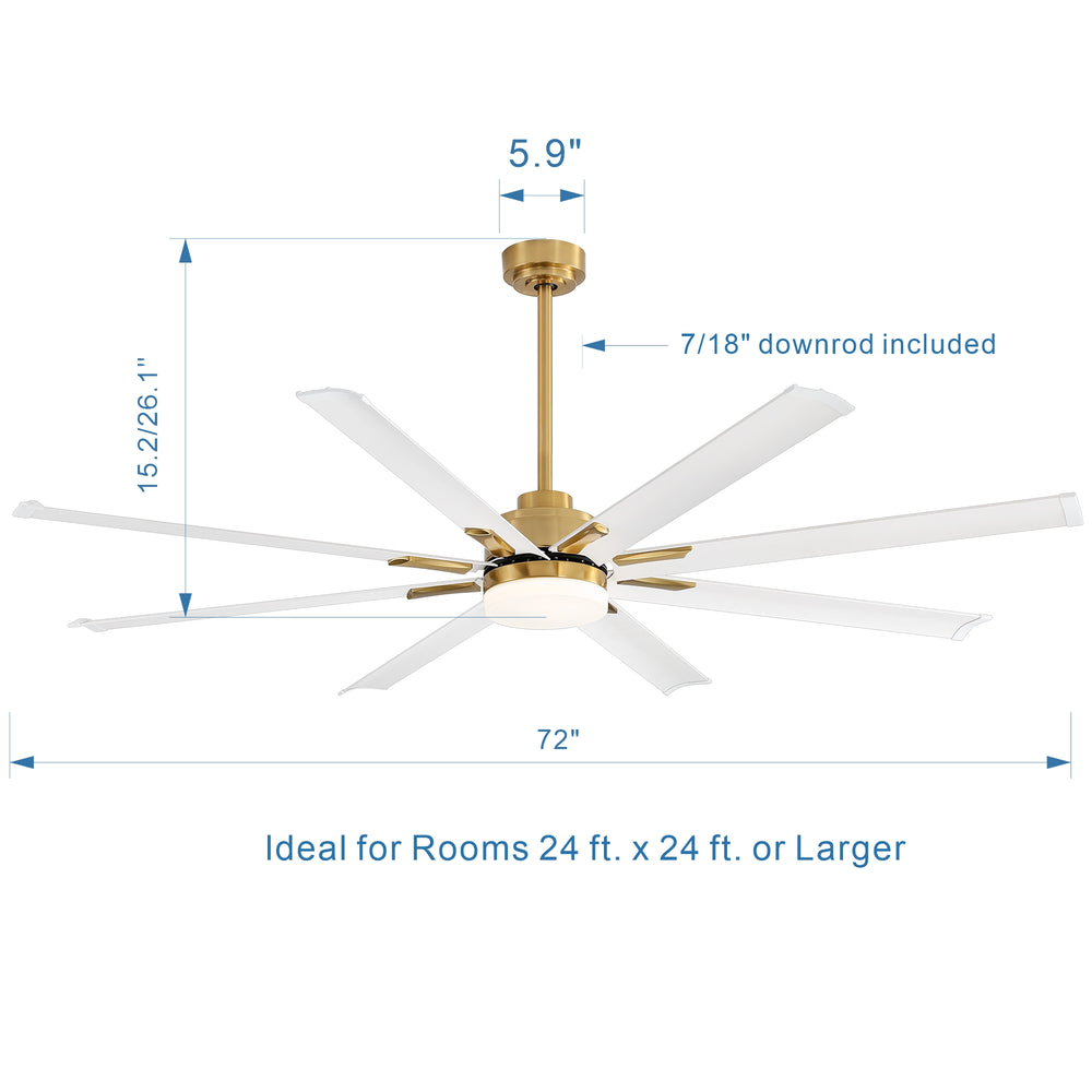 Large 72in Integrated LED Indoor Gold Ceiling Fan with Light and Remote Control Included
