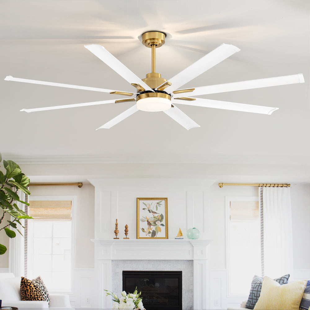 Large 72in Integrated LED Indoor Gold Ceiling Fan with Light and Remote Control Included