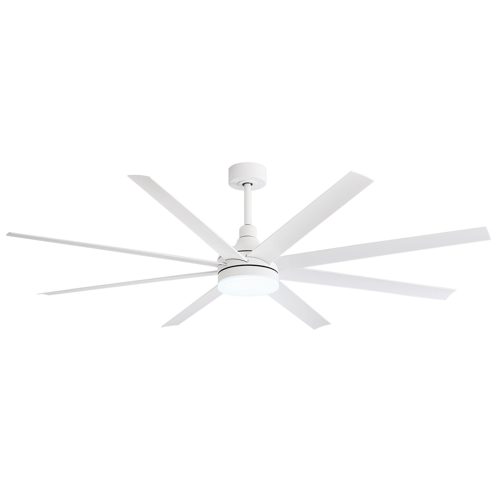 72-Inch Industrial Ceiling Fan with Lights and Remote, 8 ABS Blades, Quiet Reversible DC Motor, 6-Speed, Timer Function, 3 Color LED Light Chandelier