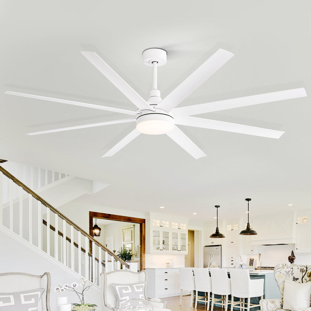 72-Inch Industrial Ceiling Fan with Lights and Remote, 8 ABS Blades, Quiet Reversible DC Motor, 6-Speed, Timer Function, 3 Color LED Light Chandelier