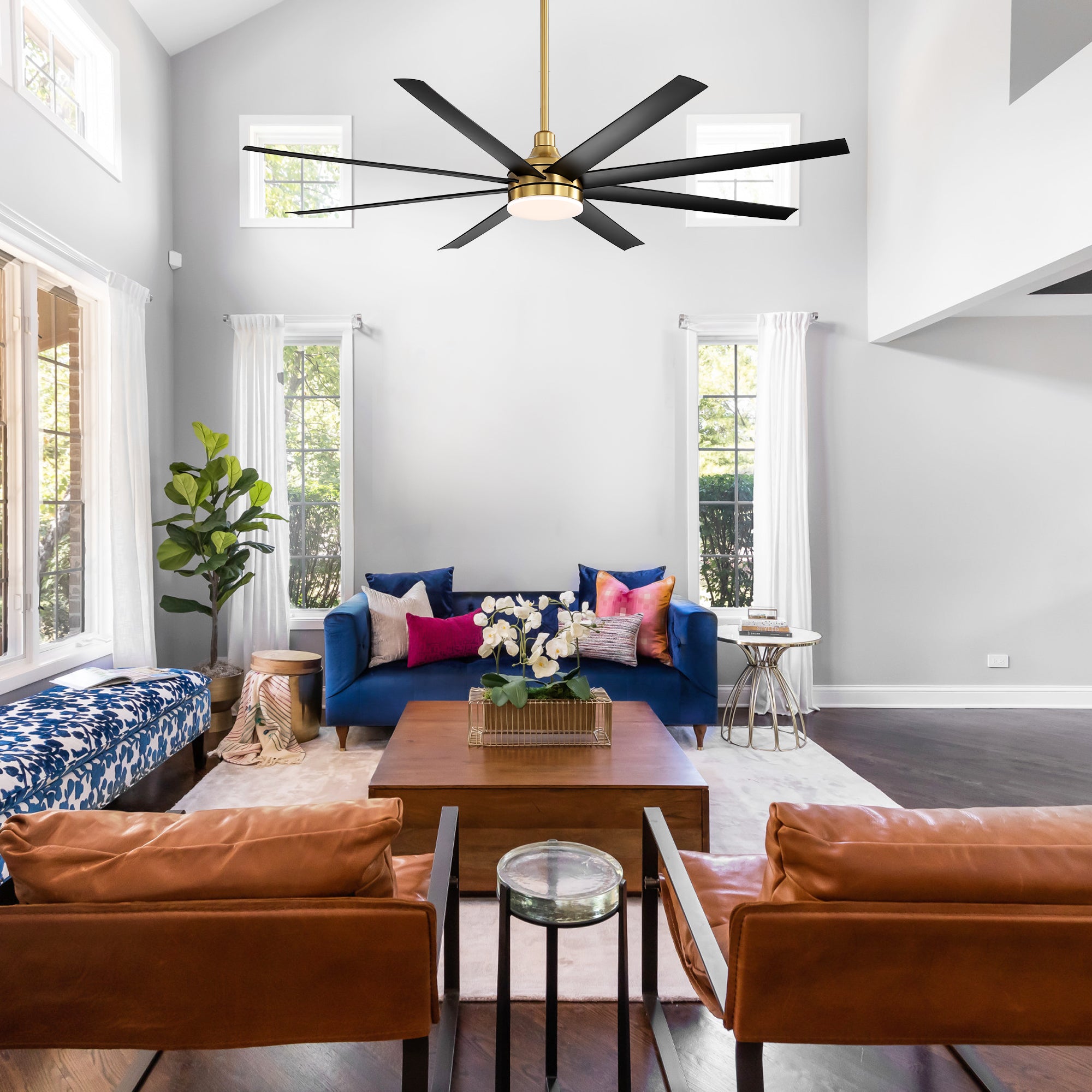 72-Inch Industrial Ceiling Fan with Lights and Remote, 8 ABS
