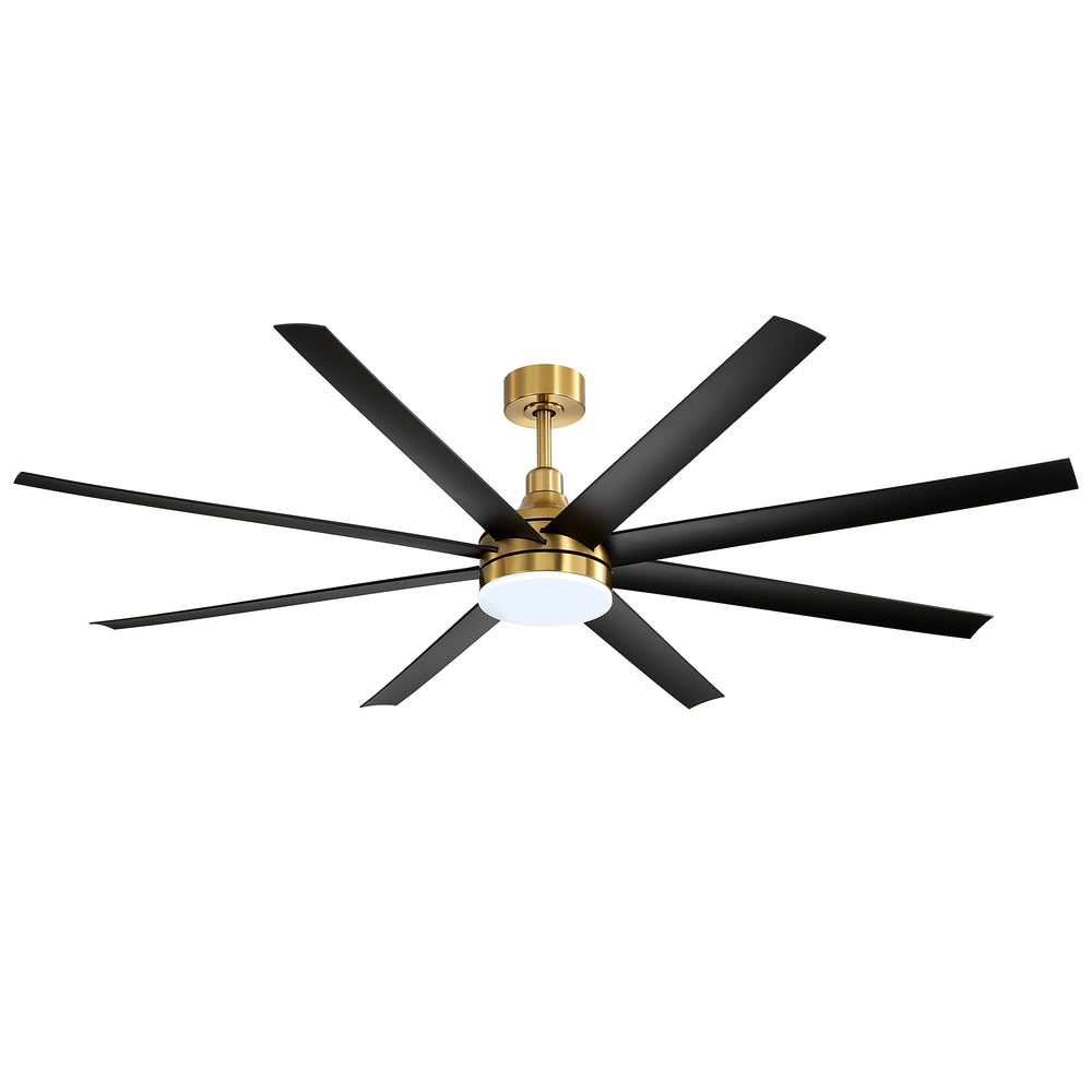 72-Inch Industrial Ceiling Fan with Lights and Remote, 8 ABS Blades, Quiet Reversible DC Motor, 6-Speed, Timer Function, 3 Color LED Light Chandelier