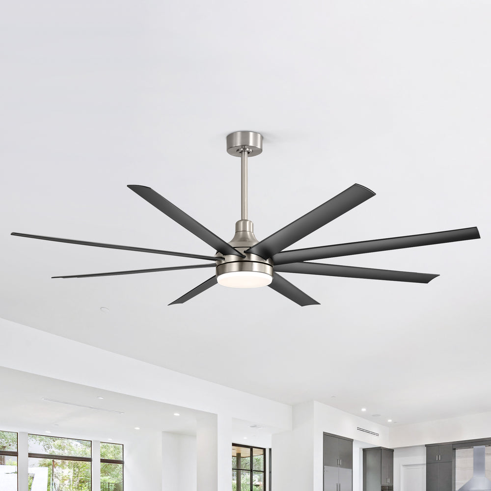 72-Inch Industrial Ceiling Fan with Lights and Remote, 8 ABS Blades, Quiet Reversible DC Motor, 6-Speed, Timer Function, 3 Color LED Light Chandelier