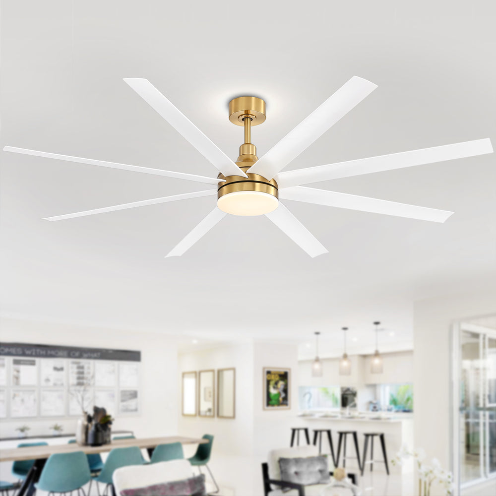 72-Inch Industrial Ceiling Fan with Lights and Remote, 8 ABS Blades, Quiet Reversible DC Motor, 6-Speed, Timer Function, 3 Color LED Light Chandelier