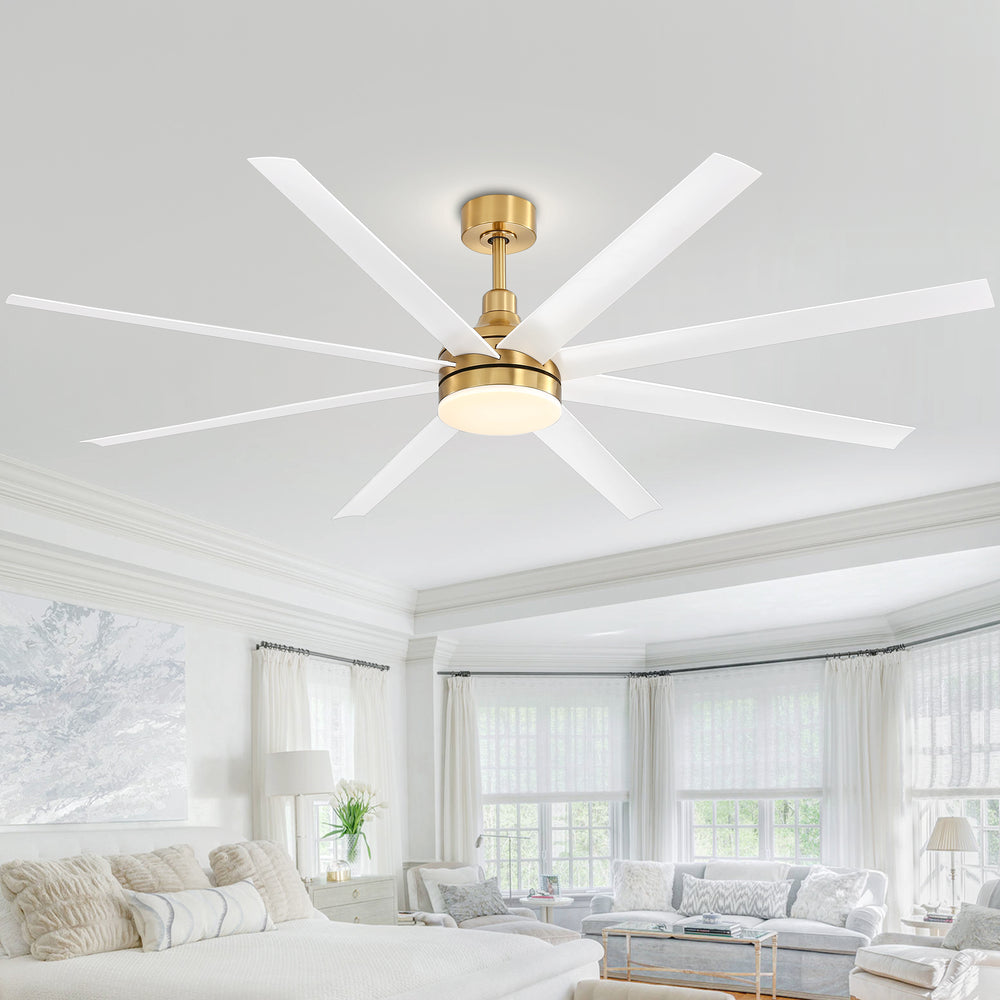 72-Inch Industrial Ceiling Fan with Lights and Remote, 8 ABS Blades, Quiet Reversible DC Motor, 6-Speed, Timer Function, 3 Color LED Light Chandelier